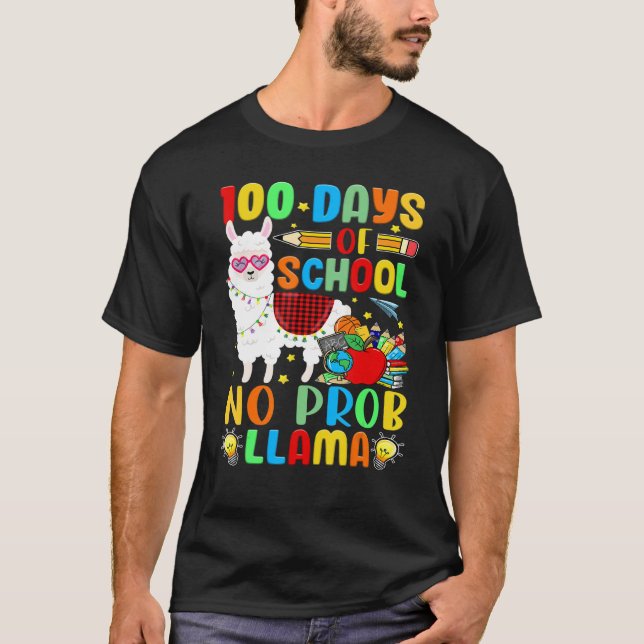 100 Days of School Shirt No Probllama Llama Plaid  (Front)