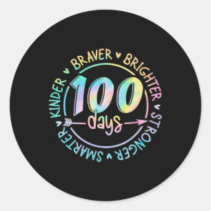 100 Days Of School Smarter Kinder Stronger Brighte Classic Round Sticker