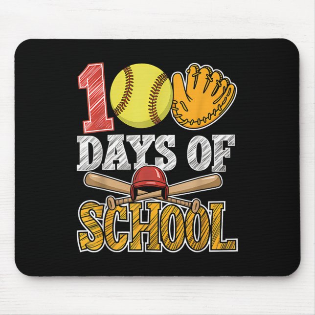 100 Days Of School Softball Funny 100th Day Sport Mouse Pad (Front)