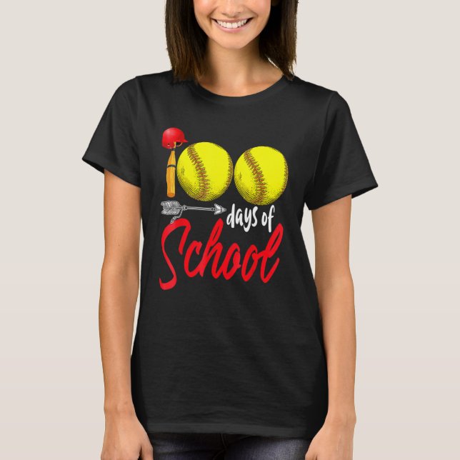 100 Days Of School Softball Teacher Kids 100th Day T-Shirt (Front)