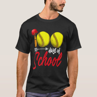 100 Days of School Softball Teacher Kids 100th Day T-Shirt