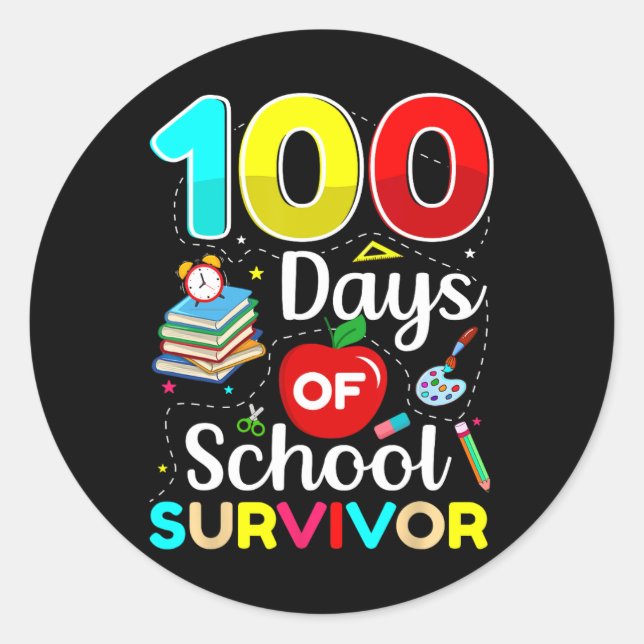 100 Days Of School Survivor Teachers &amp; Boys Ki Classic Round Sticker (Front)