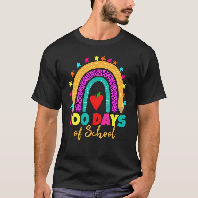 100 Days Of School Teacher 100 Days Smarter Rainbo T-Shirt (Front)