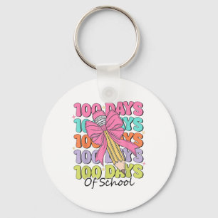 100 Days Of School Teacher Coquette Bow 100th Day Keychain