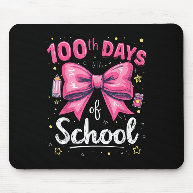 100 Days Of School Teacher Coquette Bow 100th Day Mouse Pad (Front)