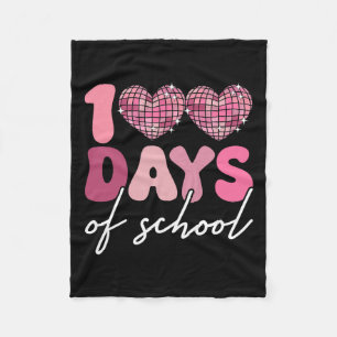 100 Days Of School Teacher Disco Hearts 100th Day Fleece Blanket