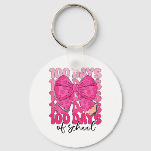 100 Days Of School Teacher Girls Kids Coquette Bow Keychain