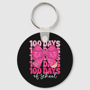 100 Days Of School Teacher Girls Kids Coquette Bow Keychain