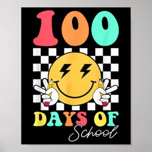 100 Days Of School Teacher Kids Funny Face Peace O Poster