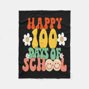 100 Days Of School Teacher Kids Groovy Happy100th  Fleece Blanket