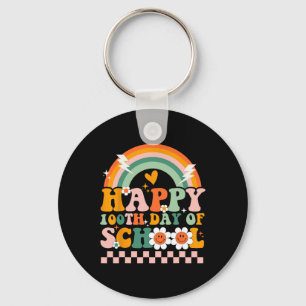 100 Days Of School Teacher Kids Retro Groovy 100th Keychain