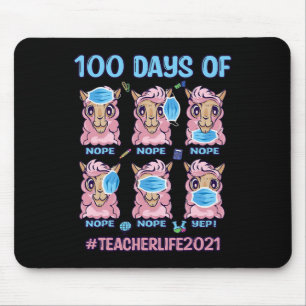 100 Days Of School Teacher Llama Wearing Mask Wron Mouse Pad