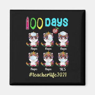 100 Days of School Teacher  Unicorn Wearing Mask W Magnet