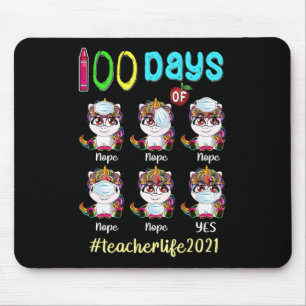 100 Days of School Teacher Unicorn Wearing Mask W Mouse Pad