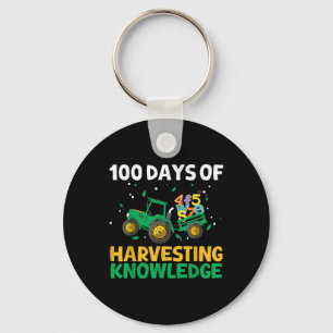 100 Days Of School Tractor Farming 100th Day Keychain
