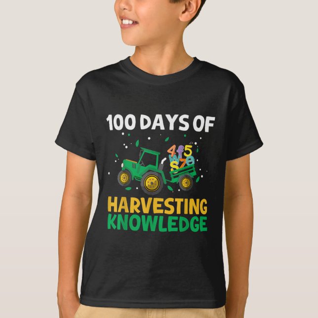 100 Days Of School Tractor Farming 100th Day T-Shirt (Front)