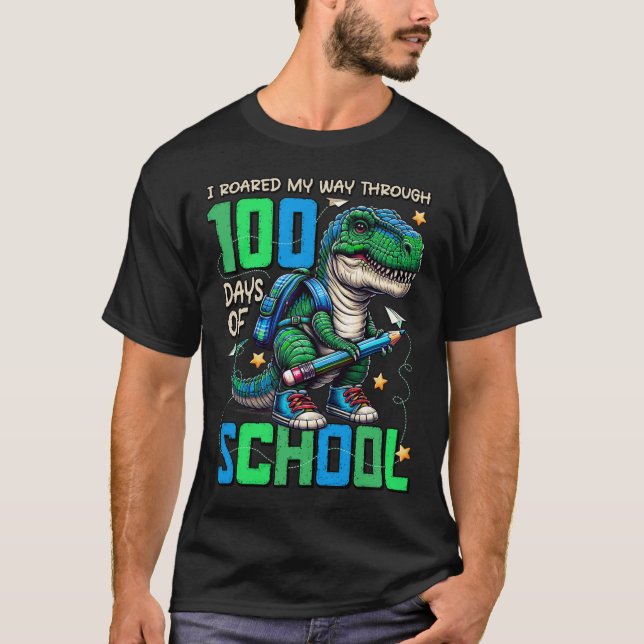 100 Days Of School Trex 100 Days Smarter 100th Day T-Shirt (Front)