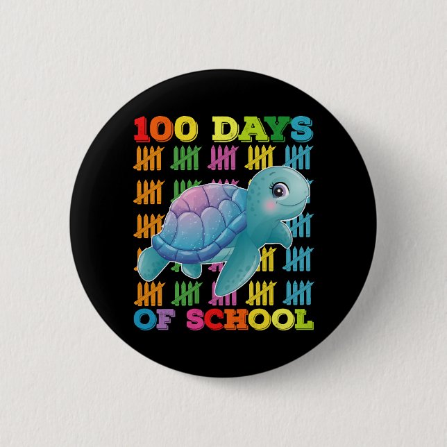 100 Days Of School Turtle Teacher Student 2 Inch Round Button (Front)