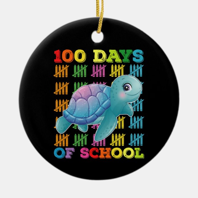 100 Days Of School Turtle Teacher Student Ceramic Ornament (Front)