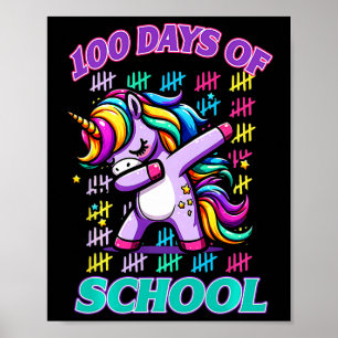 100 Days Of School Unicorn Dabbing Student 100 Day Poster