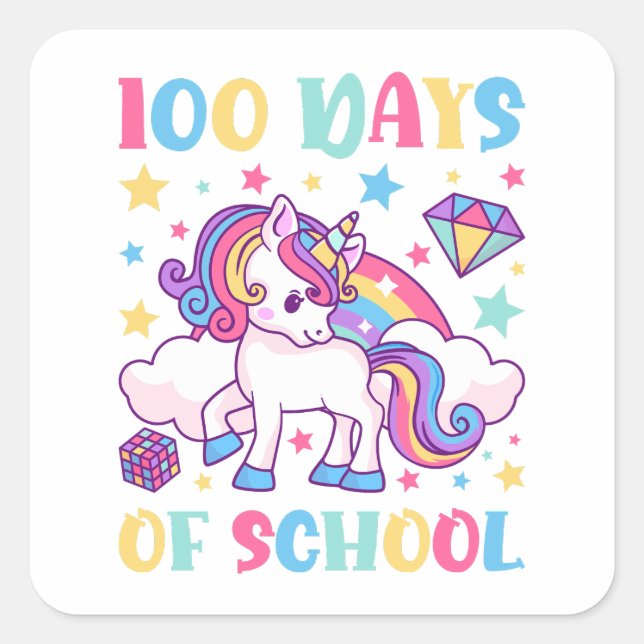 100 Days of School Unicorn Girls Teacher Square Sticker (Front)