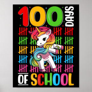 100 Days Of School Unicorn Kids Girls 100th Day Of Poster