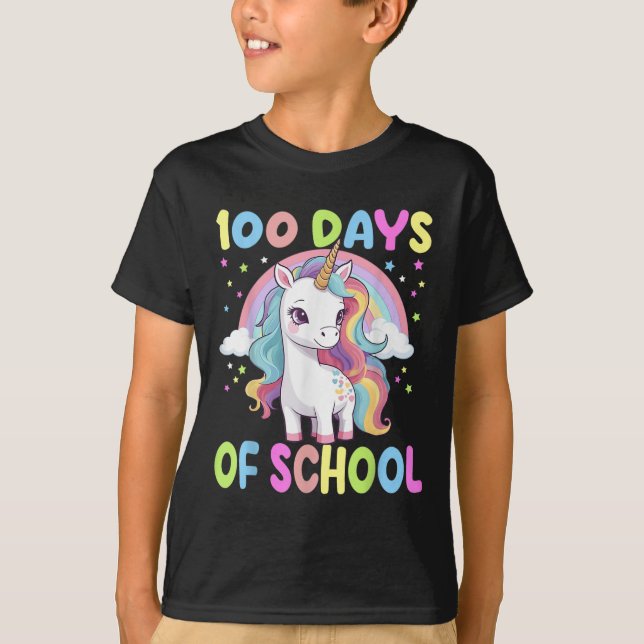 100 Days Of School Unicorn Rainbow Teacher Girls T T-Shirt (Front)