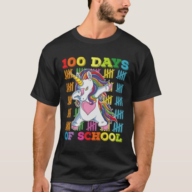 100 Days Of School Unicorn Teacher T-Shirt (Front)