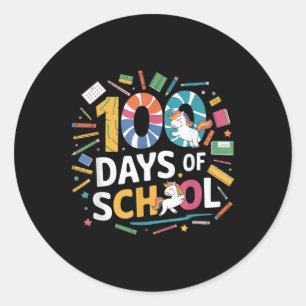 100 Days Of School Unicorn Theme Kids Teacher Even Classic Round Sticker