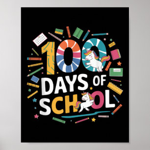 100 Days Of School Unicorn Theme Kids Teacher Even Poster