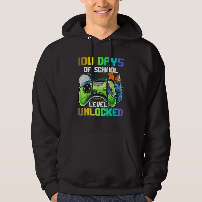 100 Days of School Video Games Level Unlocked Game Hoodie (Front)