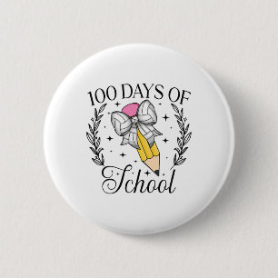 100 Days Of School Volleybyll Coquette Pencil Bow  2 Inch Round Button