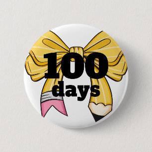 100 Days of School Yellow Pencil Bow 2 Inch Round Button