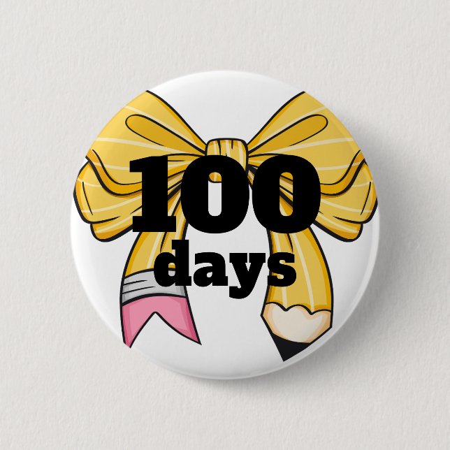 100 Days of School Yellow Pencil Bow 2 Inch Round Button (Front)