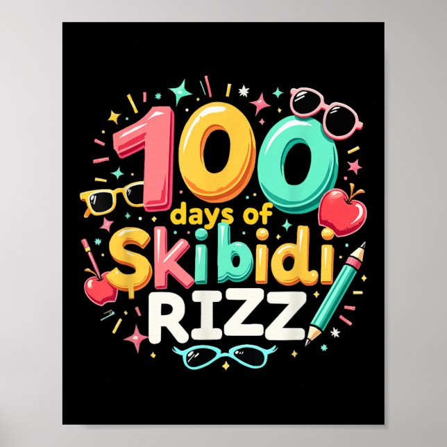 100 Days Of Skibidi Rizz 100th Day Of School Kids Poster (Front)