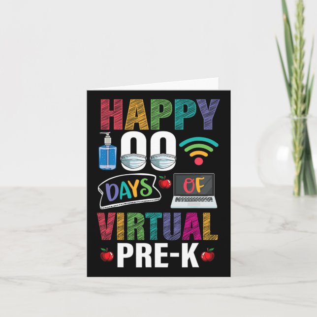 100 Days Of Virtual Pre-k Kids Teacher Student  Card (Front)