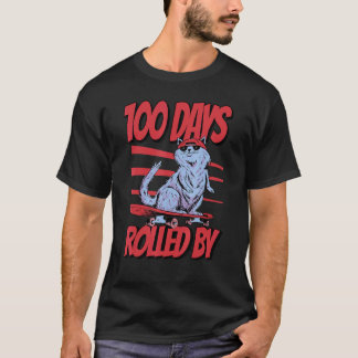 100 Days Rolled By Cool Cat with Skateboard T-Shirt