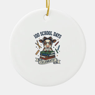 100 Days School Cow Vintage Engraving Teacher Shir Ceramic Ornament