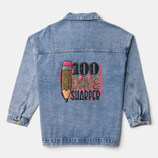 100 Days Shapper Leopard Pencil Funny Presents  Denim Jacket