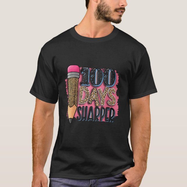 100 Days Shapper Leopard Pencil Funny Presents T-Shirt (Front)