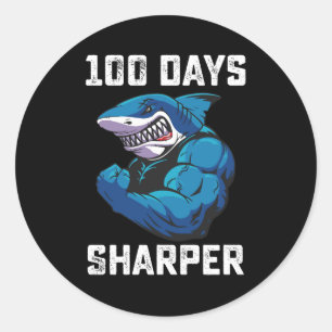 100 Days Sharper Shark 100th Day Of School Gym Classic Round Sticker