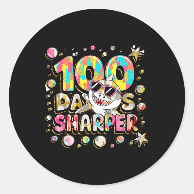 100 Days Sharper Shark Brighter Smarter 100 Days O Classic Round Sticker (Front)