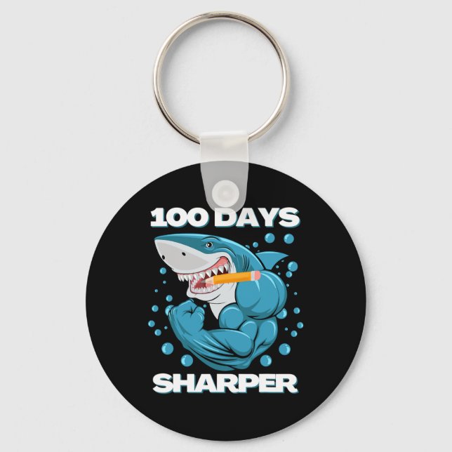100 Days Sharper Shark Fun 100 Days Of School  Keychain (Front)