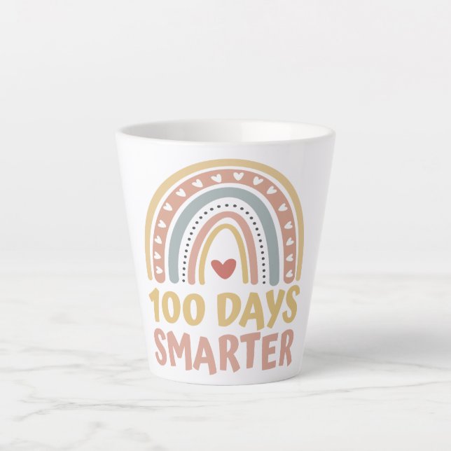 100 Days Smarter 100 Days of School Boho Rainbow Latte Mug (Front)