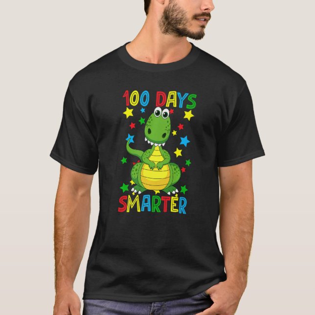 100 Days Smarter 100th Day Of School Cute Dinosaur T-Shirt (Front)
