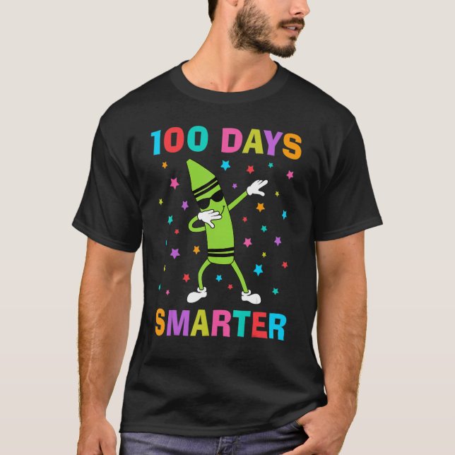 100 Days Smarter 100th Day of School Dabbing Crayo T-Shirt (Front)