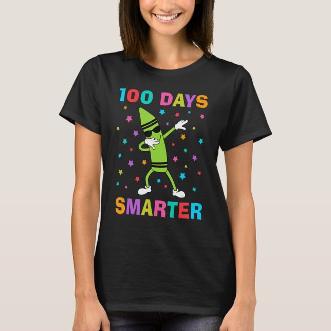 100 Days Smarter 100th Day of School Dabbing Crayo T-Shirt (Front)