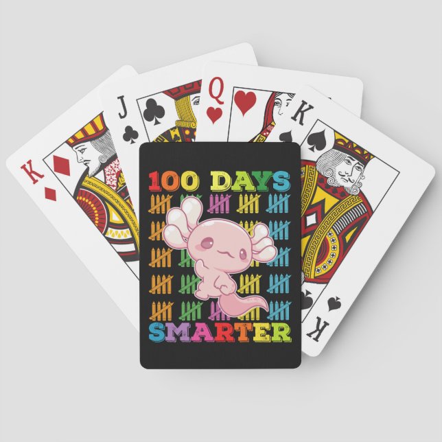 100 Days Smarter Axolotl 100th Day Of School Playing Cards (Back)
