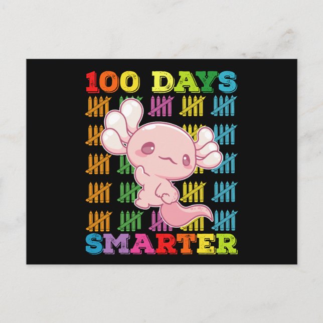 100 Days Smarter Axolotl 100th Day Of School Postcard (Front)