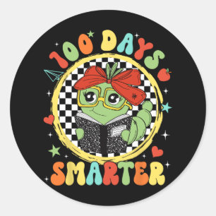 100 Days Smarter Book Worm 100th Day Of School Cut Classic Round Sticker